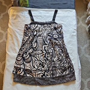 BCBGMaxAzria Black and White Striped Dress with Contrast Trim